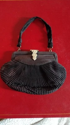 Vintage Art Deco 1930's Black Hand Bag Purse Rhinestone Clasp England - Image 1 of 4