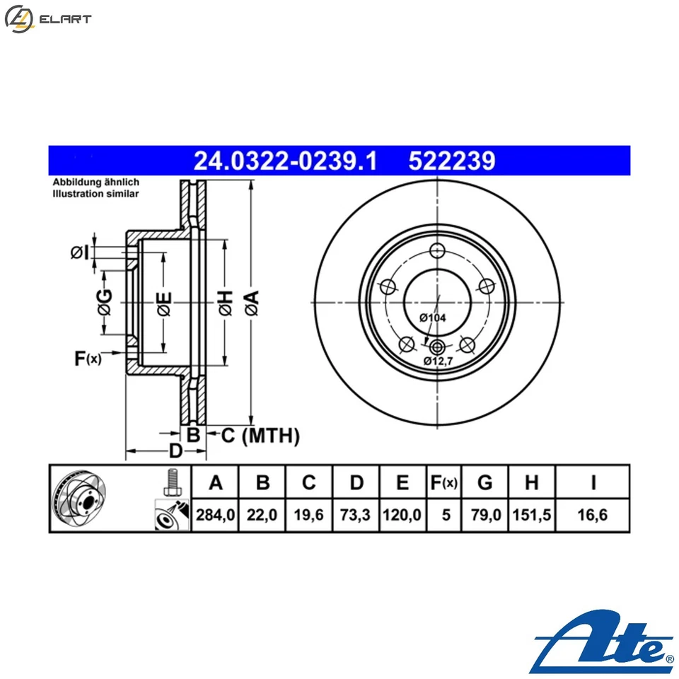 2x BRAKE DISC 24.0322-0239.1 FOR BMW B37D15A B38B15A 1.5L 3cyl 1 F20 B47D20 2.0L - Image 1 of 4