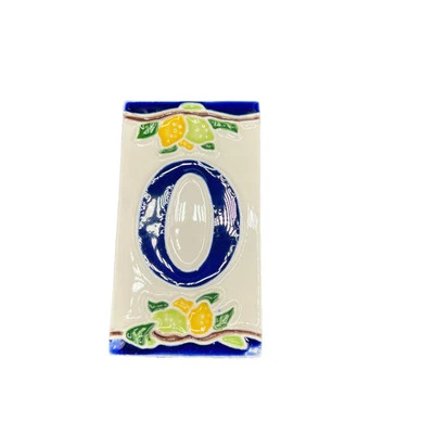 Azulejo de cerámica mediterránea número 0 hecho a mano de Italia  Foto 1 de 4