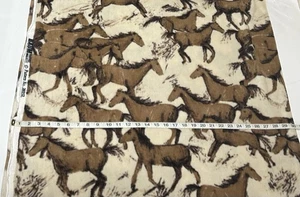 New Anti-Pill Fleece fabric by the yd - Running Free - Brown Horses on Light Tan - Picture 1 of 3