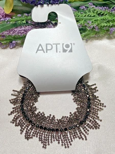 APT 9 Black Crystal Rhinestone Silver Grey Tone Bead Stretch Bracelet Vtg - Picture 1 of 11