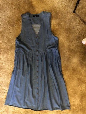 Винтажный Karen Scott джинсовой ткани джемпер платье кнопка спереди 200% хлопок - Изображение 1 из 4