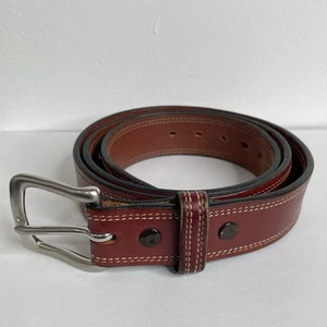 JAMES CULVER Belt Leather Mens Size 38 Chestnut Classic Double Stitch Hand Made - Picture 1 of 16