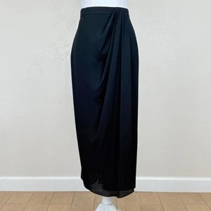 Vintage Runway Label Anne Klein Collection Black Silk Wrap Skirt 12 Hong Kong - Picture 1 of 12