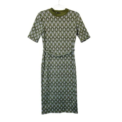 Vestido Zara Midi Mujer Talla Pequeña Verde Floral Tejido Cinturón Foto 1 de 4