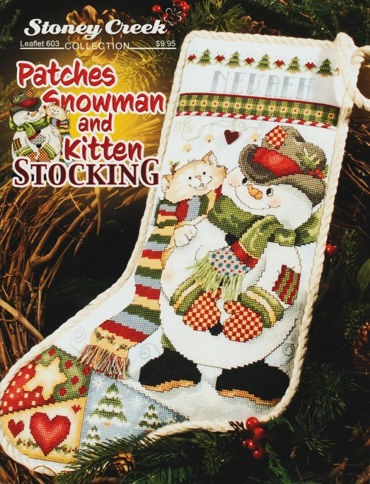 Patches Snowman and Kitten Stocking LFT603 by Stoney Creek  cross stitch pattern - Image 1 of 1