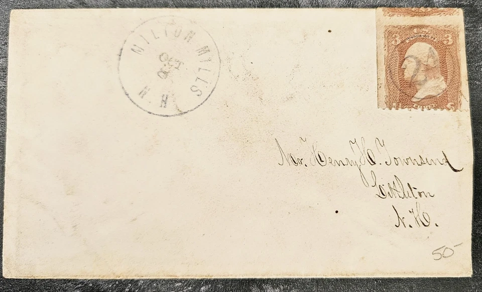 EFO #65 Misperf on cover. Word "cents" Missing. 1861. - Image 1 of 2