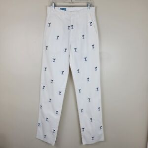 Castaway 33 Nantucket Island White Chino Style Pants With Embroidered Martini's