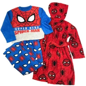 Boys Marvel SPIDER-MAN Fleece Pajamas & Hooded Robe Bathrobe Set Size 8 10 NEW - Picture 1 of 1