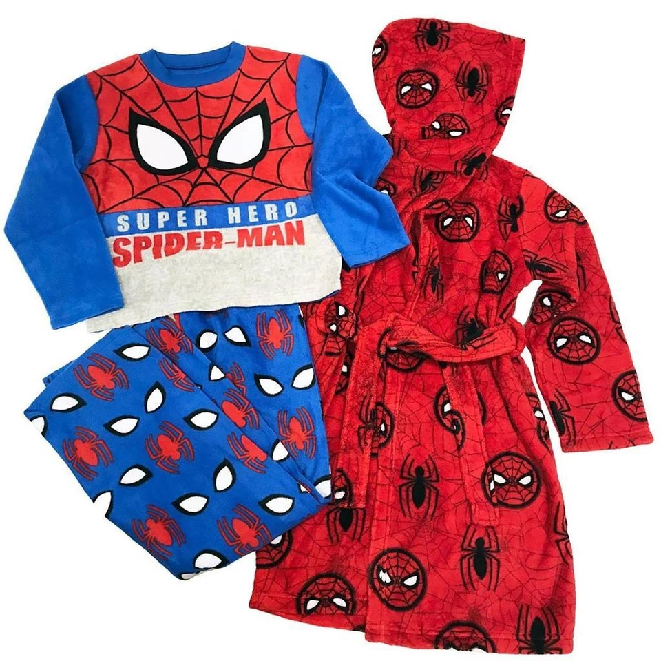 Juego de pijama y bata con capucha polar Spider-Man Marvel para niños talla 8 10 NUEVO Foto 1 de 1
