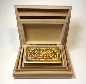 Nesting Box Set Marquetry Style Wooden Set of 4 - Picture 1 of 13