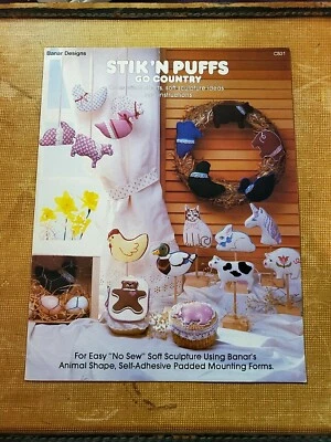 STIK' N PUFF GO COUNTRY PIG CAT BEAR RABBIT CROSS STITCH PATTERN FREE SHIPPING - Image 1 of 2