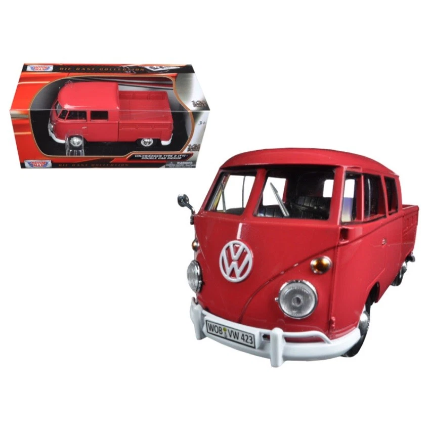 MOTORMAX VOLKSWAGEN Type 2 T1 Double CAB Pickup Truck Wax Red 1/24 79343