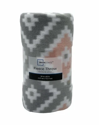 Mainstays Fleece Throw Blanket 50" x 60" Gray & Blush  - Image 1 of 4