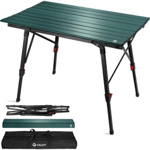 VILLEY 35in Portable Camping Table Adjustable Aluminum Folding Beach Table w/Bag - Picture 1 of 8