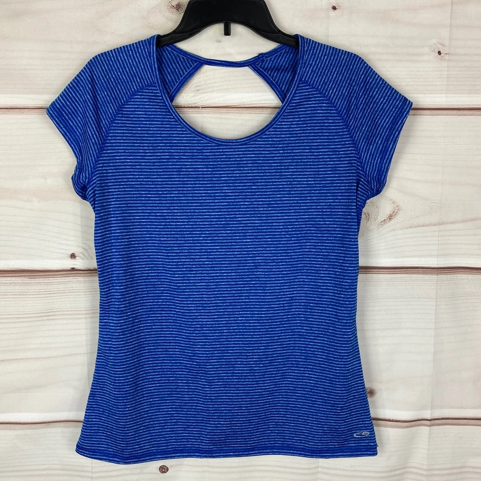 Top C9 Champion para mujer S azul DuoDry manga corta atlético a rayas espalda abierta Foto 1 de 4