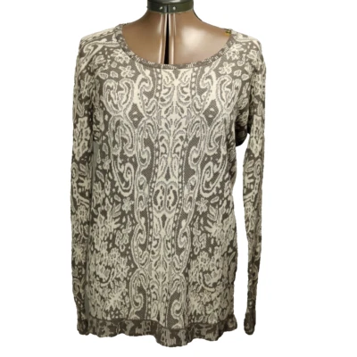 Suéter Pullover BCBG MaxAzria Mezcla Seda Tejido Manga Larga Gris y Blanco M Foto 1 de 4