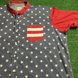 Red Head American Flag Stars All Over Print Button Down Shirt Size 4XL - Picture 1 of 8