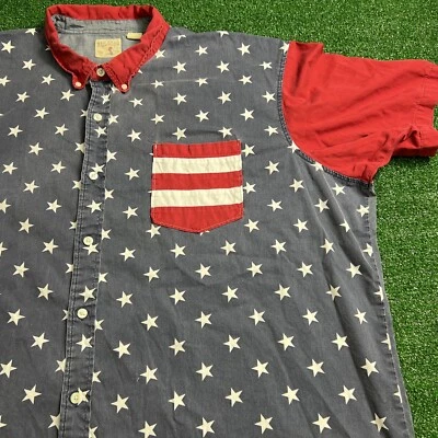 Red Head American Flag Stars All Over Print Button Down Shirt Size 4XL - Image 1 of 4