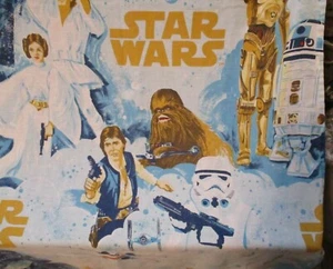 BELLO FOGLIO VINTAGE ORIGINALE STAR WARS ~ 77" X 52 1/2" ~ CHEWY/HANS/DARTH/R2D2/C3PO - Foto 1 di 6