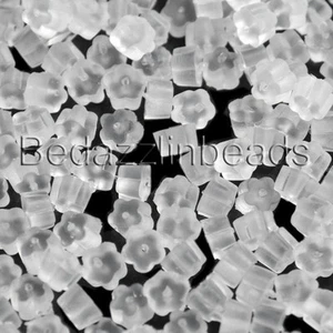 500 Clear Flower Shaped Soft Plastic Earring Backings for Fishhook Hook Earrings - Picture 1 of 1