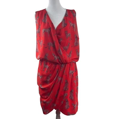 Marciano Red Cheetah Faux Wrap Dress L Sleeveless Safari Slimming Valentine - Image 1 of 4