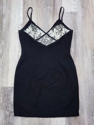 Vintage Y2k Babydoll Dress Kenar 8 Petite Black Lingerie Body Con V Neck Stretch - Image 1 of 4