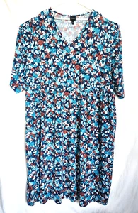 Ulla Popken 3/4 Sleeve Long T Shirt Dress Size 36/38 Side Pockets Multicolor - Picture 1 of 13