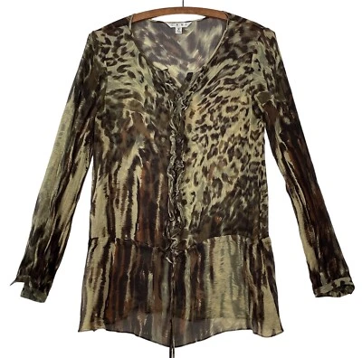 Blusa CAbi Seda Estampado Leopardo Para Mujer’s S Volantes Tapeta Dobladillo Largo Estilo 806 Foto 1 de 4
