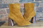 MUSTARD SUEDE BLOC HEEL 70&#39;S STYLE ANKLE BOOTS SIZE 5.5 / 38.5 BY AUTOGRAPH USED