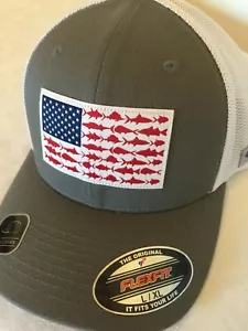 NWT Columbia Trucker L/XL Flexfit Fitted Cap Hat Gray w White Mesh PFG Fish Flag - Picture 1 of 13