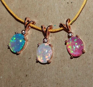 1 lab fire opal Cz necklace pendant gems rose gold plate jewelry delicate casual - Picture 1 of 15