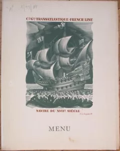 Schiffsmenü 1950 Paquebot SS Gascogne, Französische Linie 17. Jahrhundert Schiffsbrief Art 2 - Bild 1 von 2