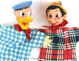 1950s Vintage Gund Mfg Walt Disney Pinocchio Donald Duck Lot Set Hand Puppet Toy - Picture 1 of 10