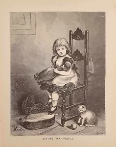 1875 Deliziosa Antica Stampa = BIMBA CON BAMBOLA = ORIGINALE di ETA' VITTORIANA - Bild 1 von 1