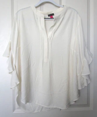 Top túnica Vince Camuto marfil manga volantes 1/2 botón boho fluido talla 2X Foto 1 de 4