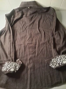 ZAGIRI Men's Button Up Shirt Textured Brown Embroidered Flip Cuff Floral Large - Picture 1 of 2