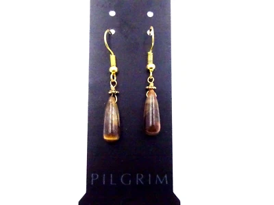 Pilgrim Damen Ohrhänger 16 Karat vergoldet 40 mm Edelstein Tigerauge Trendig - Bild 1 von 3