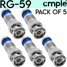5 Pack Rg-59 Rg-6 Bnc Compression Connector Male Cctv Premium Coax Cable Adapter