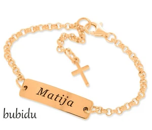 Taufarmband Junge Mädchen mit Gravur Name Datum rose vergoldert Baby Armkettchen - Bild 1 von 3