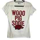 Razorbacks T-Shirt Russell Womens Size Small Fitted V-Neck Wooo Pig Sooie White