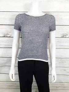 Theory Womens Crop Top Size PXS White & Blue Striped Short Sleeve Pullover - Picture 1 of 6
