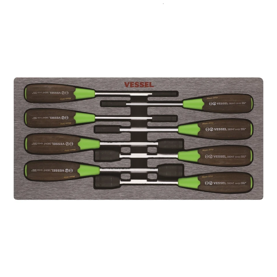 Vessel 8pc Non-Slip Metric Nutdriver Set 5-14mm Wood Composite Grip 3808 JAPAN