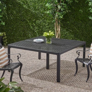 Outdoor Modern Aluminum Dining Table with Woven Accents, Antique Matte Black - Picture 1 of 9