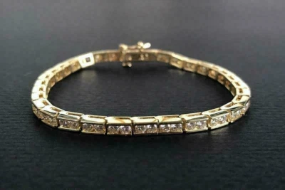 4CT Round Cut Lab Created Diamond Women Wedding Bracelet 14K Yellow Gold Plated - Image 1 of 4