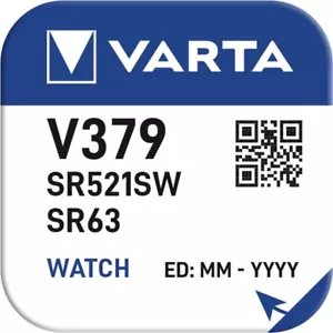 2x V379 Uhren-Batterie Knopfzelle SR63 SR521 VARTA - Bild 1 von 1