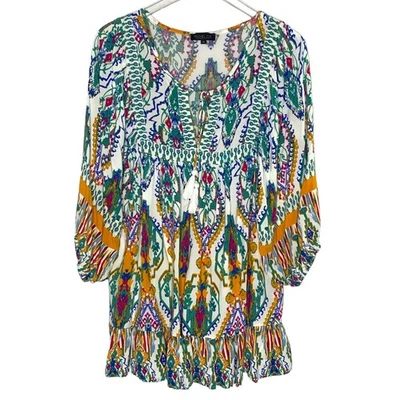 Túnica boho floral multicolor con volantes campesina colorida Rachel Zoe 1X Plus para mujer Foto 1 de 4