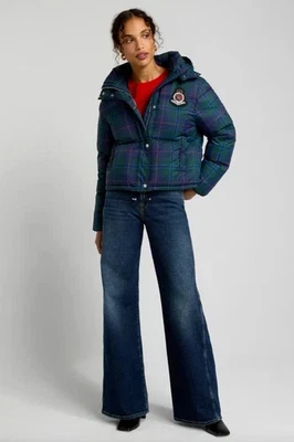 Chaqueta acolchada llena de plumón Lauren Ralph Lauren para mujer XL verde/azul escudo a cuadros Foto 1 de 4