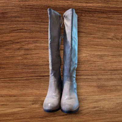 女式竹制及膝高筒靴棕褐色 8.5 码全拉链侧/绑带  — 第 1/4 张图片