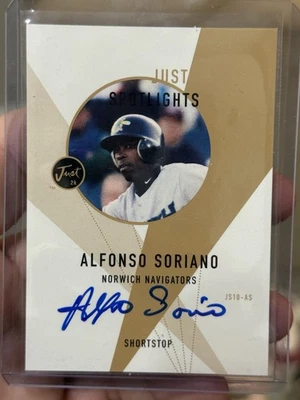 RARO! Tarjeta troquelada Just Spotlights Alfonso Soriano 2000 automático RC Yankees?/100 Foto 1 de 2